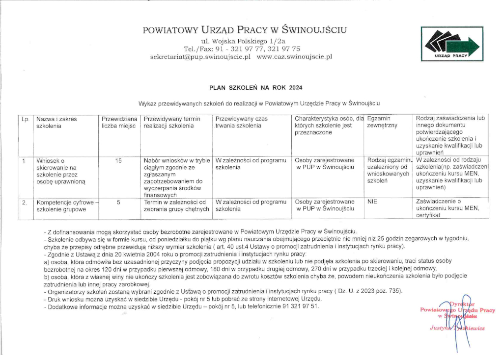 PLAN SZKOLEŃ NA ROK 2024