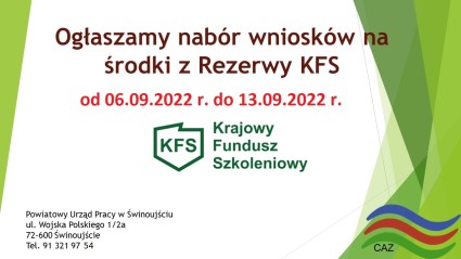 Zdjęcie artykułu Ogłaszamy nabór wniosków ze środków Rezerwy KFS