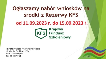 Zdjęcie artykułu Ogłaszamy nabór wniosków ze środków Rezerwy KFS