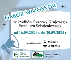 Zdjęcie artykułu Ogłaszamy nabór wniosków ze środków Rezerwy KFS