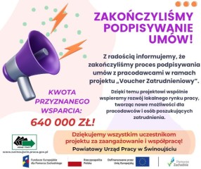 Zdjęcie artykułu Z dumą informujemy, że zakończyliśmy proces podpisywania umów z pracodawcami w ramach projektu „Voucher Zatrudnieniowy”.