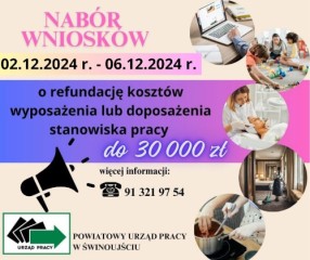 Zdjęcie artykułu Nabór wniosków o refundację kosztów wyposażenia lub doposażenia stanowiska pracy