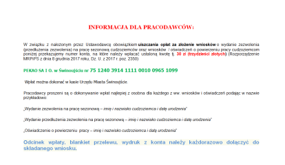 Zdjęcie artykułu INFORMACJA DLA PRACODAWCÓW DOTYCZĄCA NUMERU KONTA
